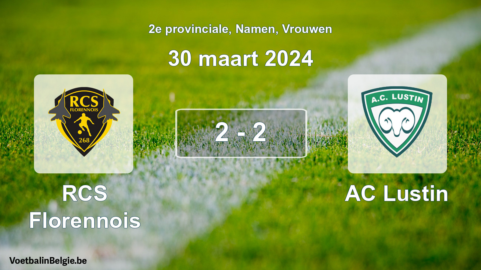 Gespeelde wedstrijd vrouwenvoetbal: RCS Florennois - AC Lustin 2 - 2 (30 maart 2024)