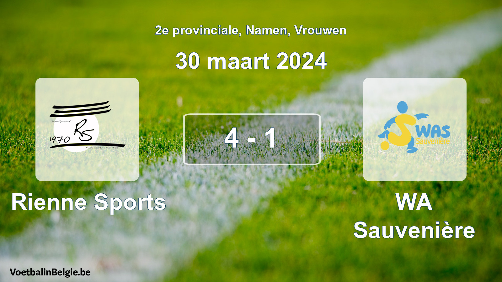 Gespeelde wedstrijd vrouwenvoetbal: Rienne Sports - WA Sauvenière 4 - 1 (30 maart 2024)