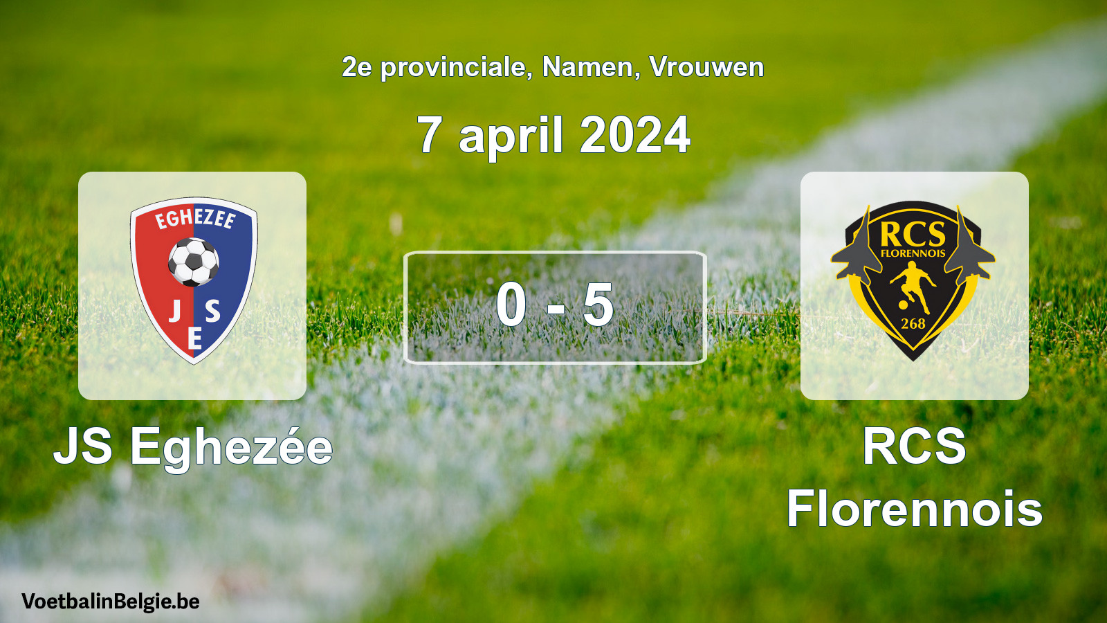 Gespeelde wedstrijd vrouwenvoetbal: JS Eghezée - RCS Florennois 0 - 5 (7 april 2024)