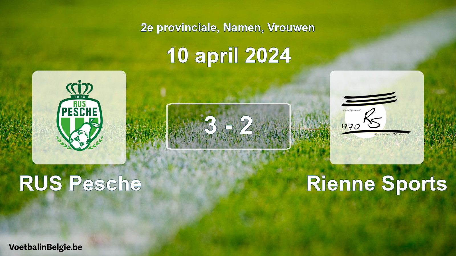 Gespeelde wedstrijd vrouwenvoetbal: RUS Pesche - Rienne Sports 3 - 2 (10 april 2024)