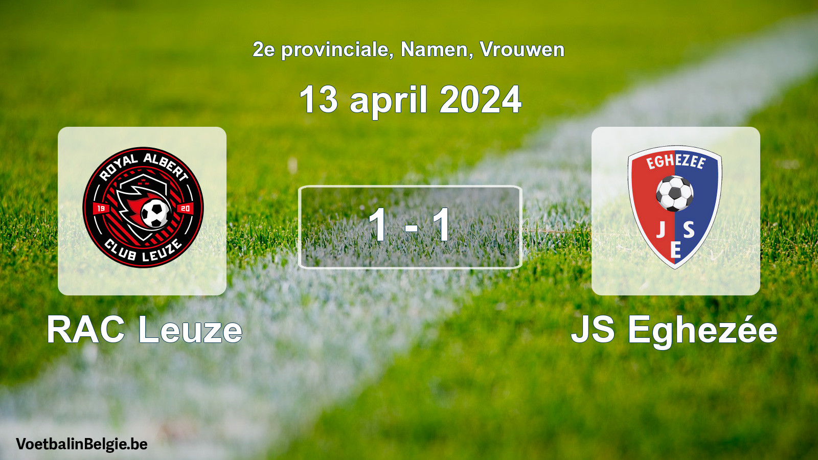Gespeelde wedstrijd vrouwenvoetbal: RAC Leuze - JS Eghezée 1 - 1 (13 april 2024)