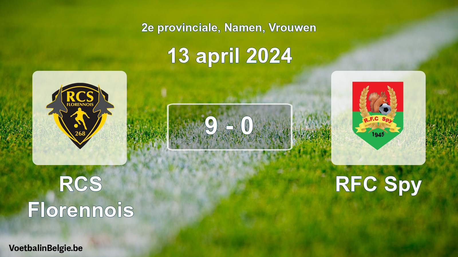 Gespeelde wedstrijd vrouwenvoetbal: RCS Florennois - RFC Spy 9 - 0 (13 april 2024)