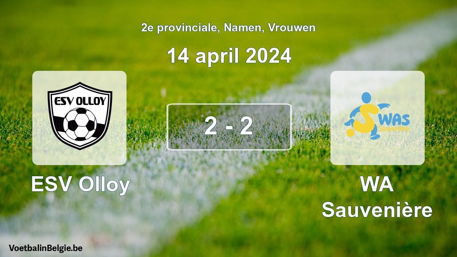 Gespeelde wedstrijd vrouwenvoetbal: ESV Olloy - WA Sauvenière 2 - 2 (14 april 2024)