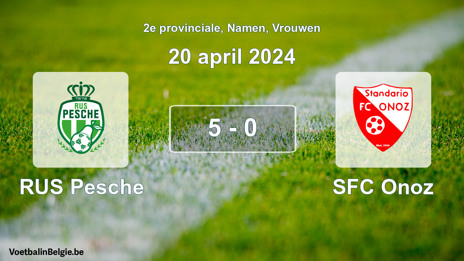 Gespeelde wedstrijd vrouwenvoetbal: RUS Pesche - SFC Onoz 5 - 0 (20 april 2024)