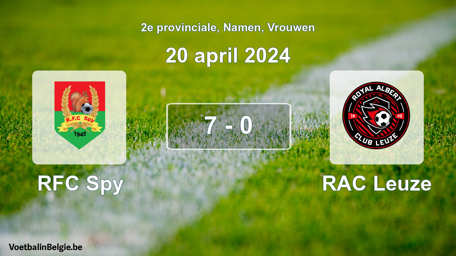 Gespeelde wedstrijd vrouwenvoetbal: RFC Spy - RAC Leuze 7 - 0 (20 april 2024)