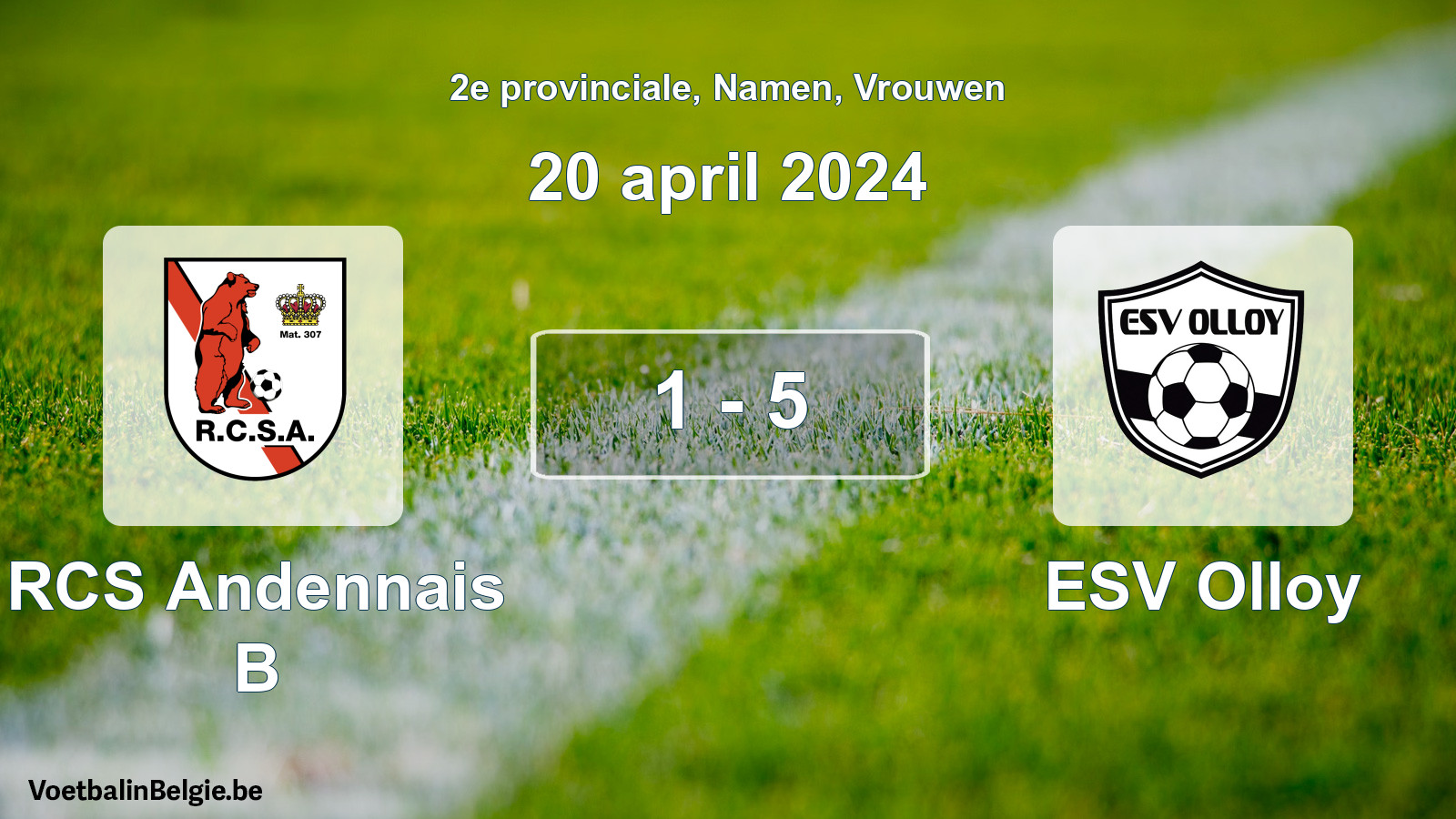 Gespeelde wedstrijd vrouwenvoetbal: RCS Andennais B - ESV Olloy 1 - 5 (20 april 2024)