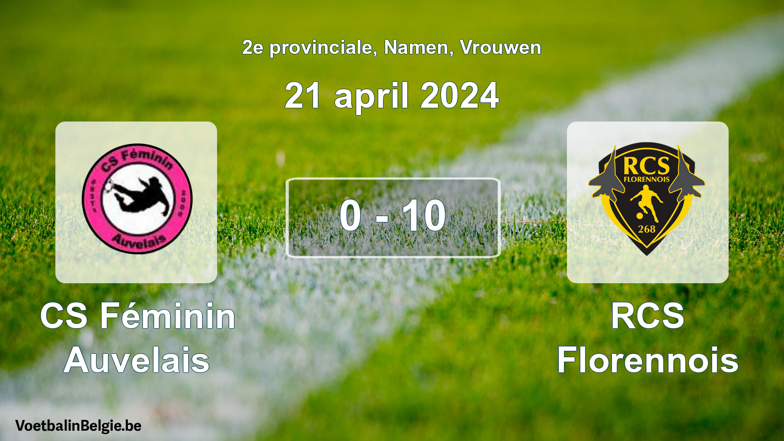 Gespeelde wedstrijd vrouwenvoetbal: CS Féminin Auvelais - RCS Florennois 0 - 10 (21 april 2024)