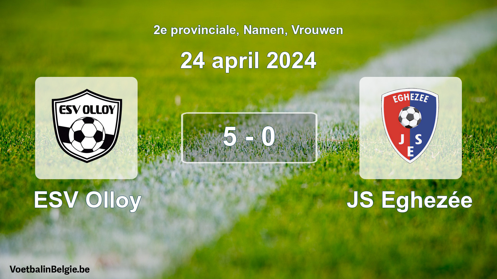 Gespeelde wedstrijd vrouwenvoetbal: ESV Olloy - JS Eghezée 5 - 0 (24 april 2024)