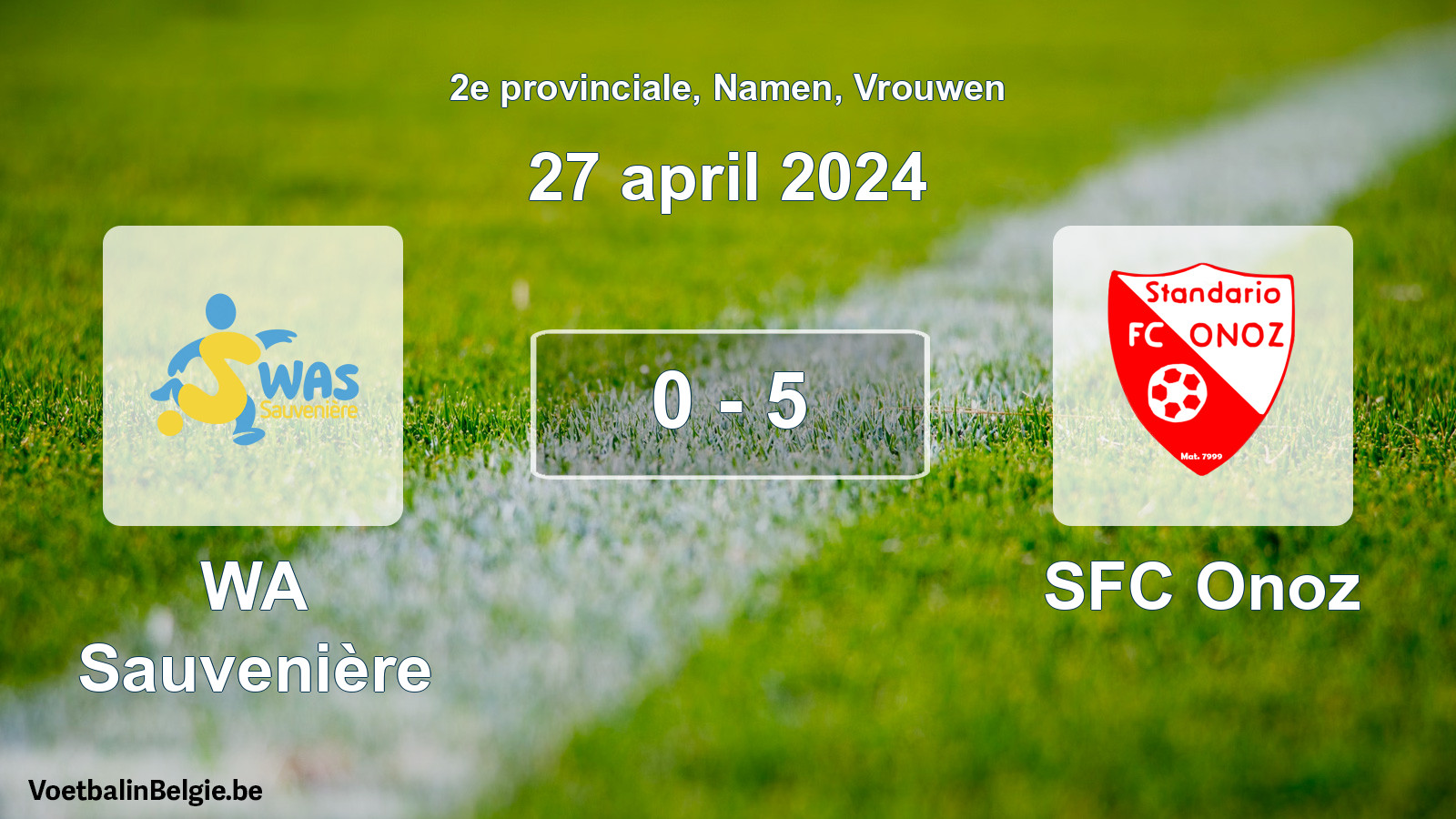 Gespeelde wedstrijd vrouwenvoetbal: WA Sauvenière - SFC Onoz 0 - 5 (27 april 2024)