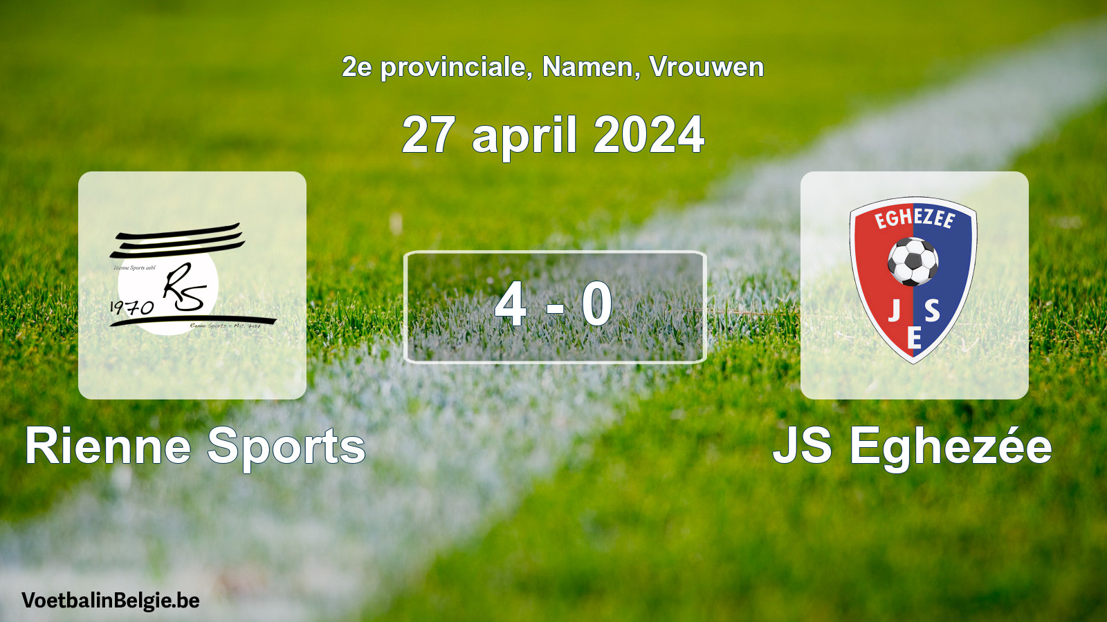 Gespeelde wedstrijd vrouwenvoetbal: Rienne Sports - JS Eghezée 4 - 0 (27 april 2024)
