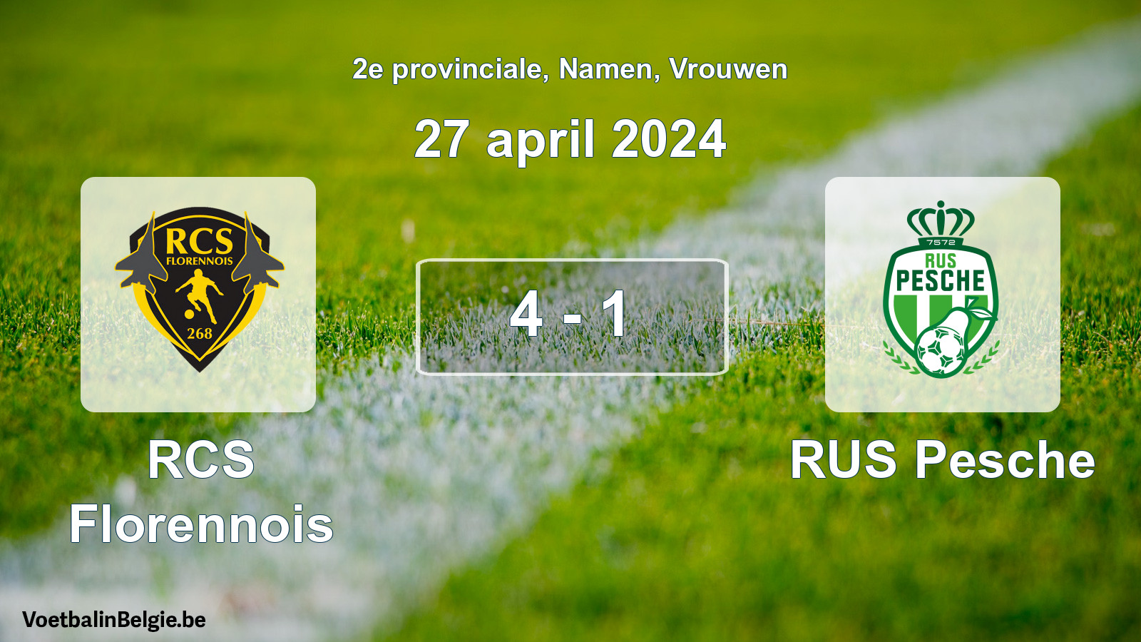 Gespeelde wedstrijd vrouwenvoetbal: RCS Florennois - RUS Pesche 4 - 1 (27 april 2024)