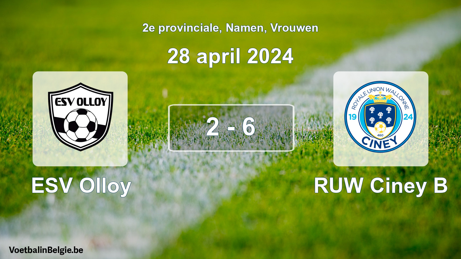 Gespeelde wedstrijd vrouwenvoetbal: ESV Olloy - RUW Ciney B 2 - 6 (28 april 2024)