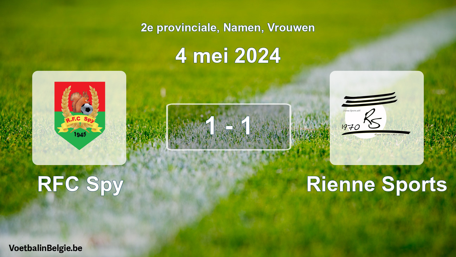 Gespeelde wedstrijd vrouwenvoetbal: RFC Spy - Rienne Sports 1 - 1 (4 mei 2024)