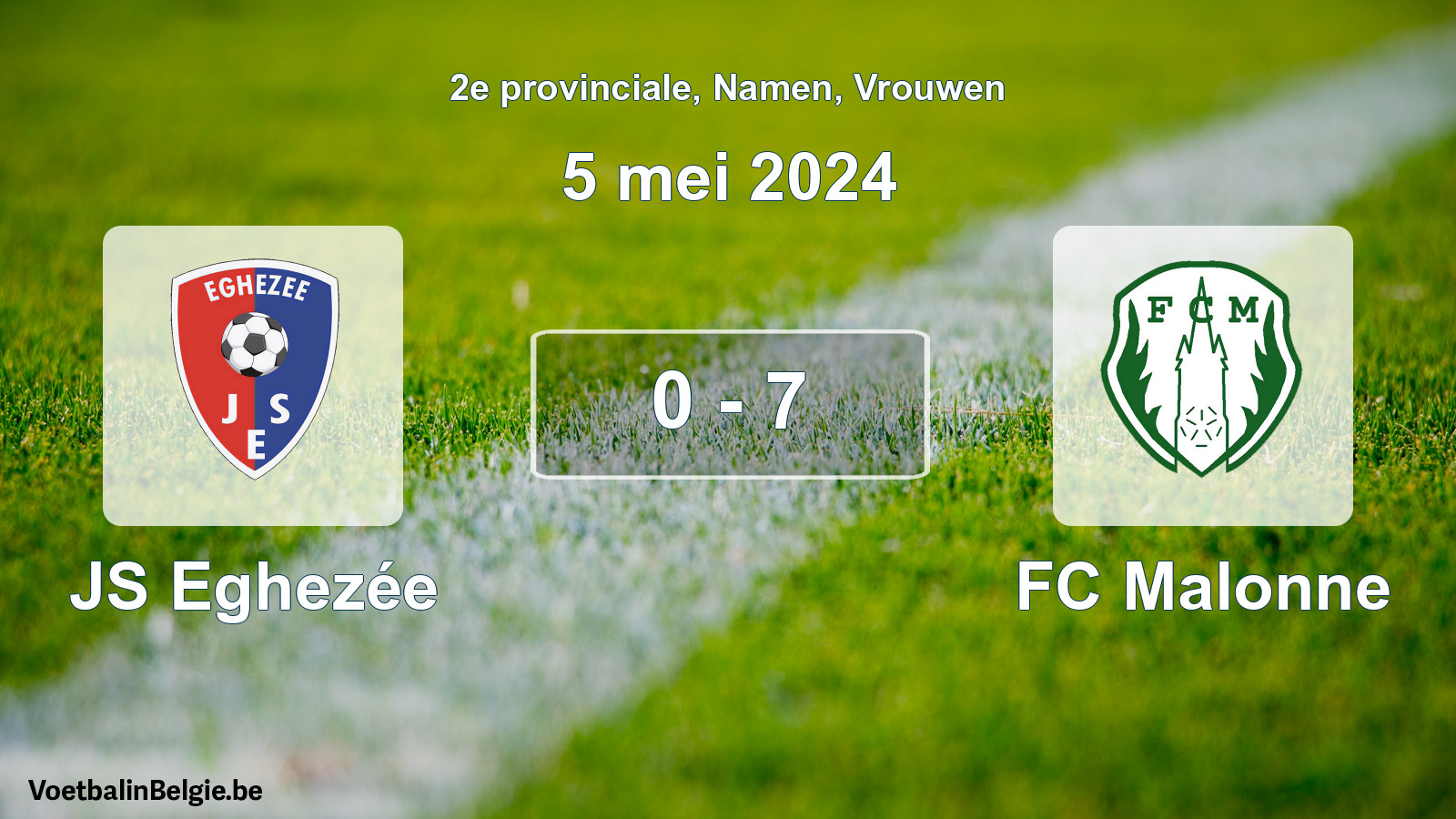 Gespeelde wedstrijd vrouwenvoetbal: JS Eghezée - FC Malonne 0 - 7 (5 mei 2024)