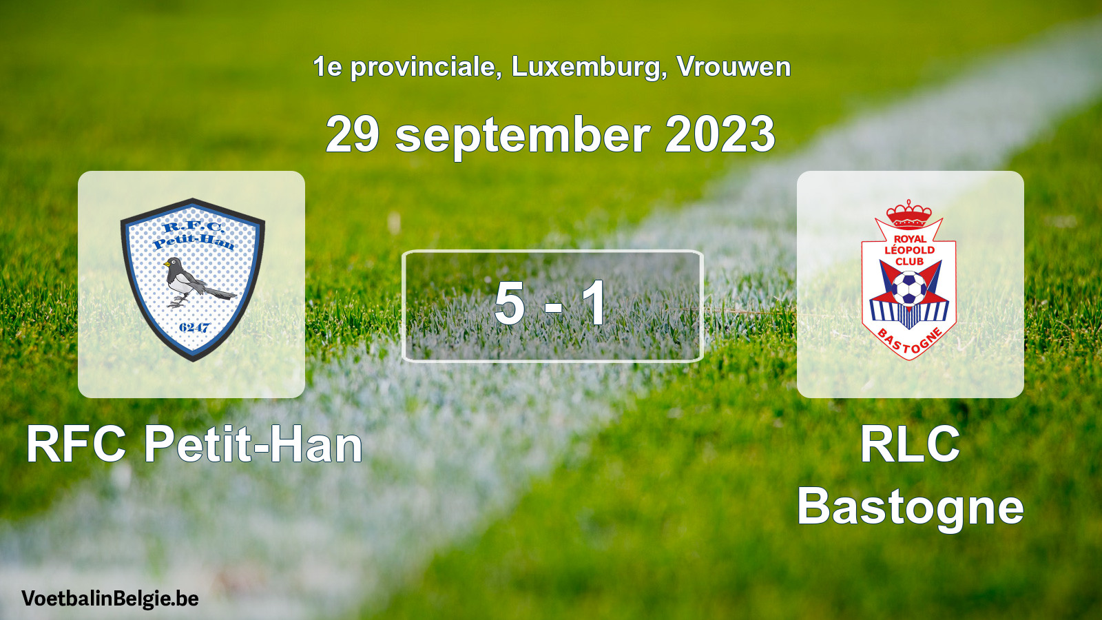 Gespeelde wedstrijd vrouwenvoetbal: RFC Petit-Han - RLC Bastogne 5 - 1 (29 september 2023)