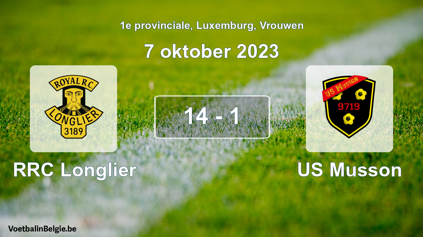 Gespeelde wedstrijd vrouwenvoetbal: RRC Longlier - US Musson 14 - 1 (7 oktober 2023)