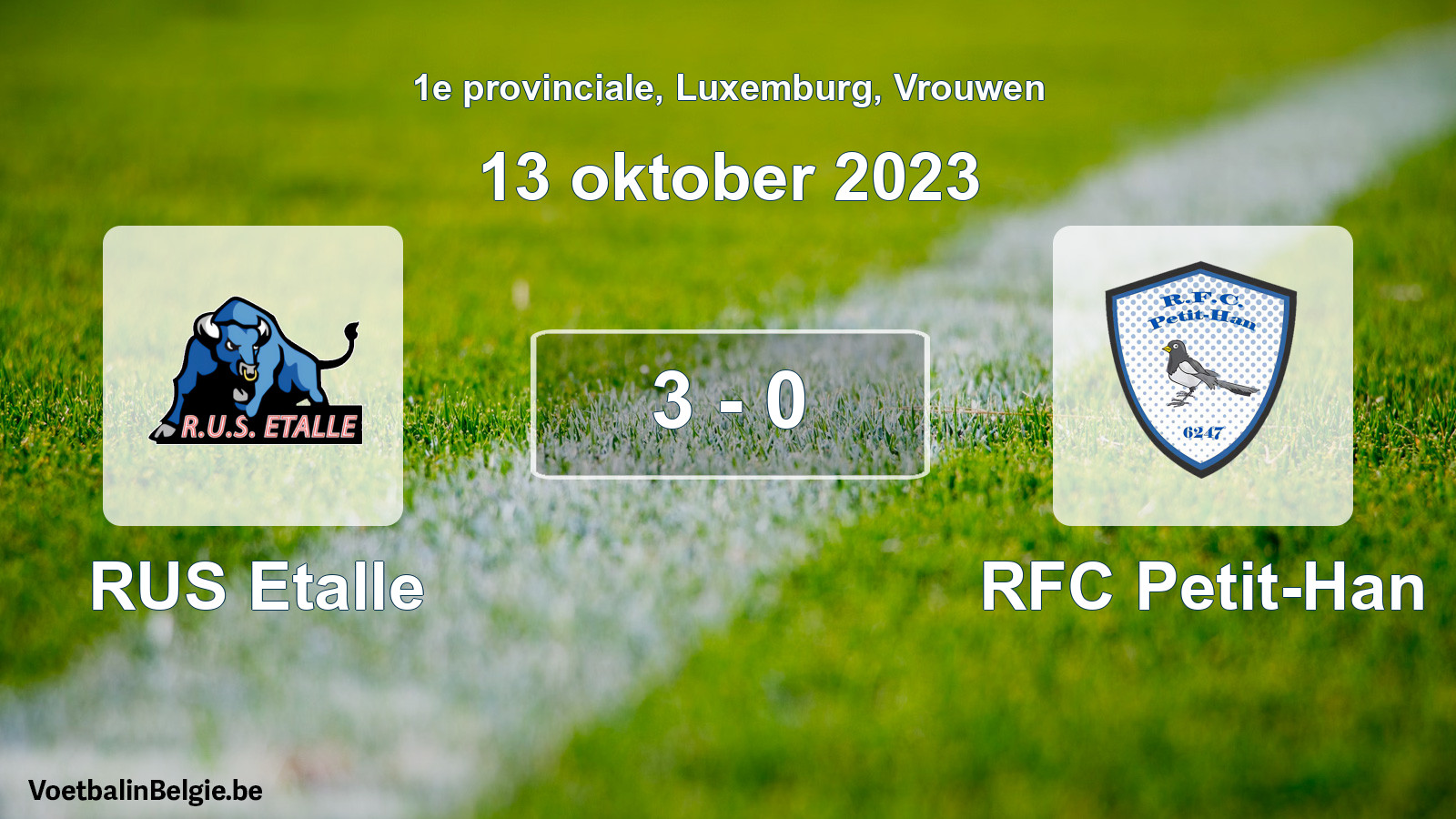 Gespeelde wedstrijd vrouwenvoetbal: RUS Etalle - RFC Petit-Han 3 - 0 (13 oktober 2023)