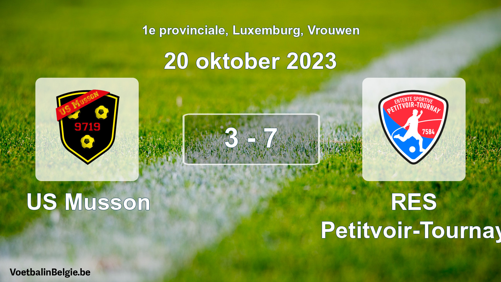 Gespeelde wedstrijd vrouwenvoetbal: US Musson - RES Petitvoir-Tournay 3 - 7 (20 oktober 2023)