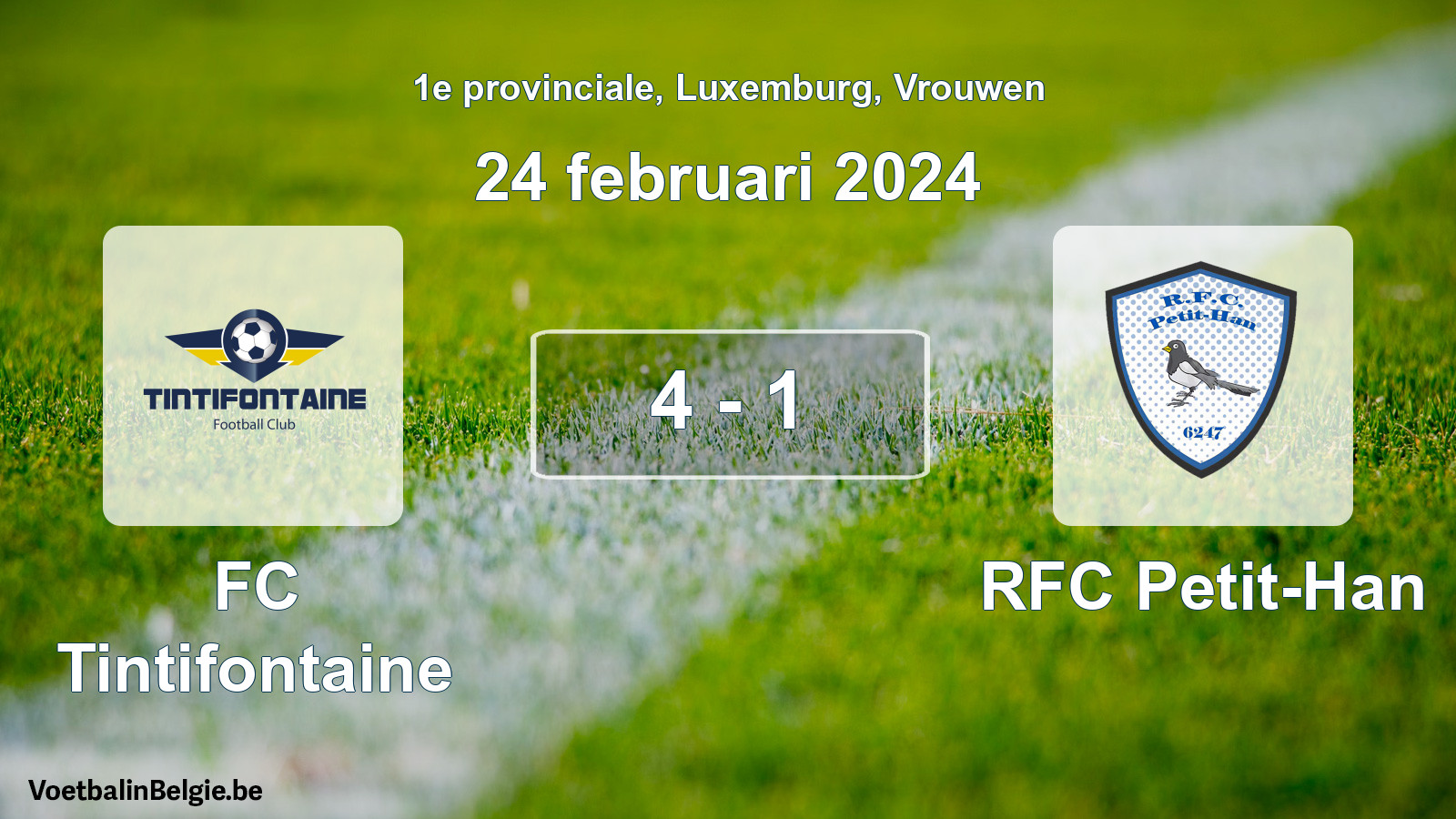 Gespeelde wedstrijd vrouwenvoetbal: FC Tintifontaine - RFC Petit-Han 4 - 1 (24 februari 2024)
