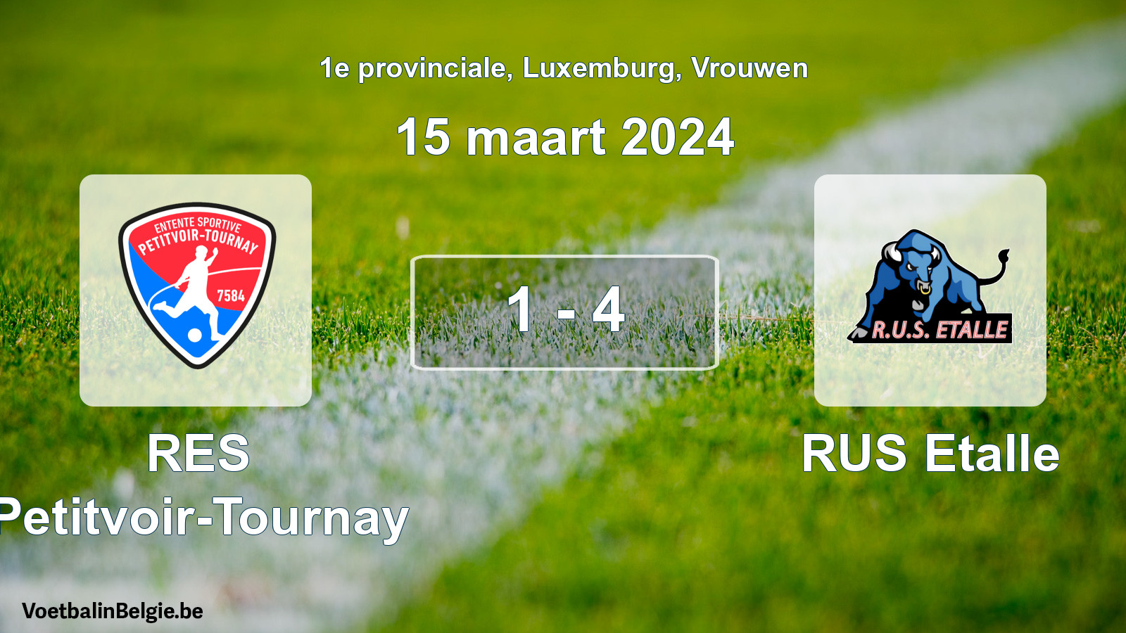 Gespeelde wedstrijd vrouwenvoetbal: RES Petitvoir-Tournay - RUS Etalle 1 - 4 (15 maart 2024)