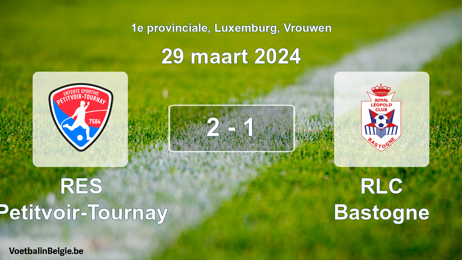 Gespeelde wedstrijd vrouwenvoetbal: RES Petitvoir-Tournay - RLC Bastogne 2 - 1 (29 maart 2024)