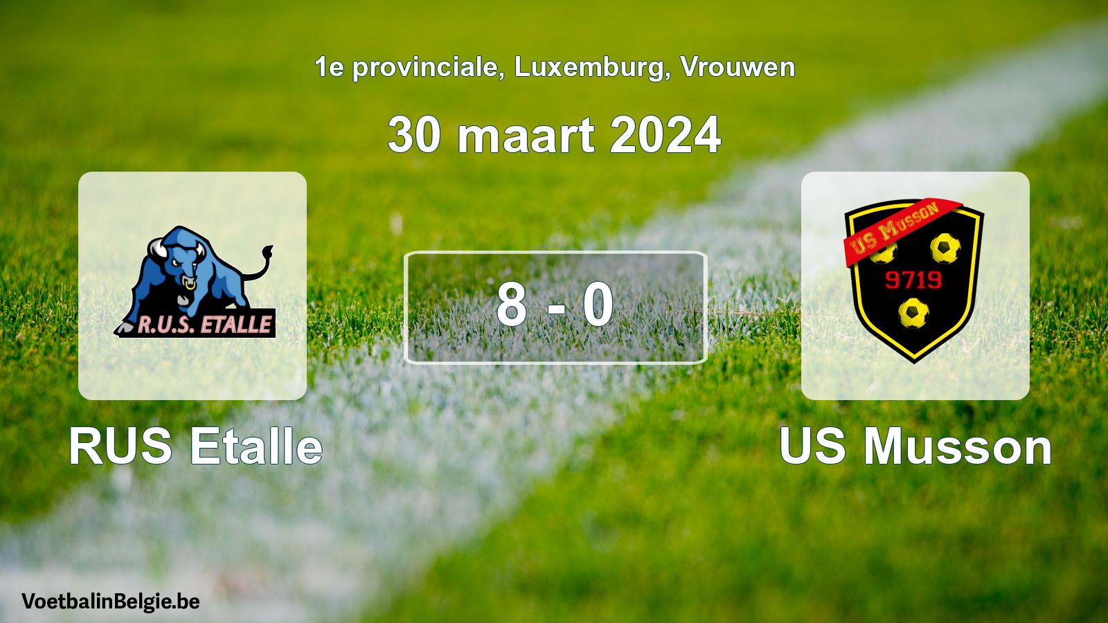 Gespeelde wedstrijd vrouwenvoetbal: RUS Etalle - US Musson 8 - 0 (30 maart 2024)