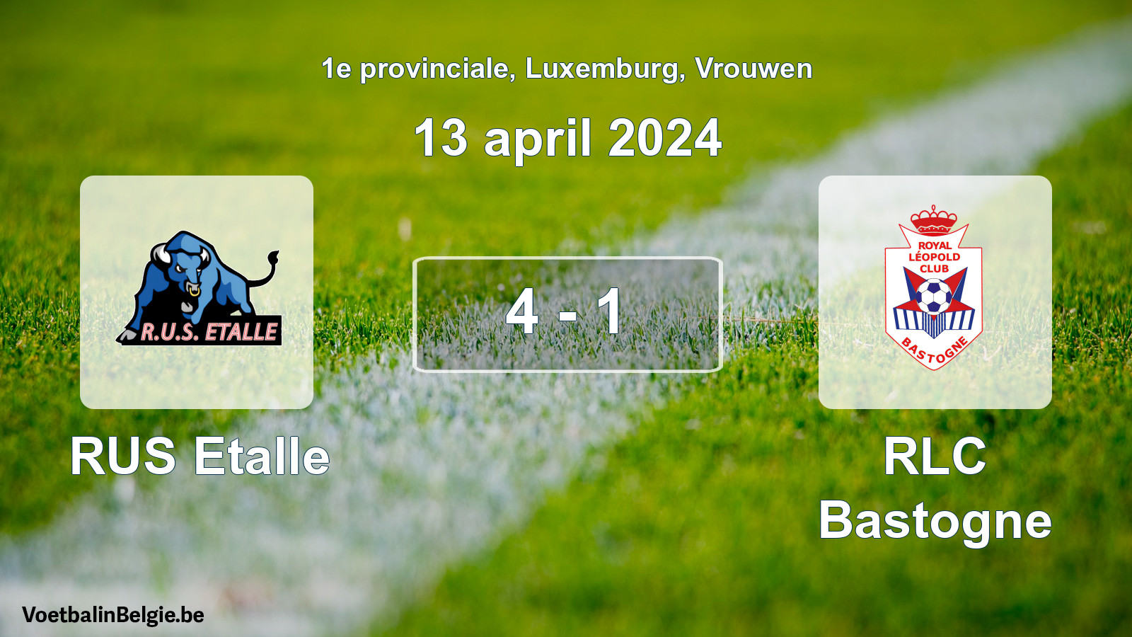 Gespeelde wedstrijd vrouwenvoetbal: RUS Etalle - RLC Bastogne 4 - 1 (13 april 2024)