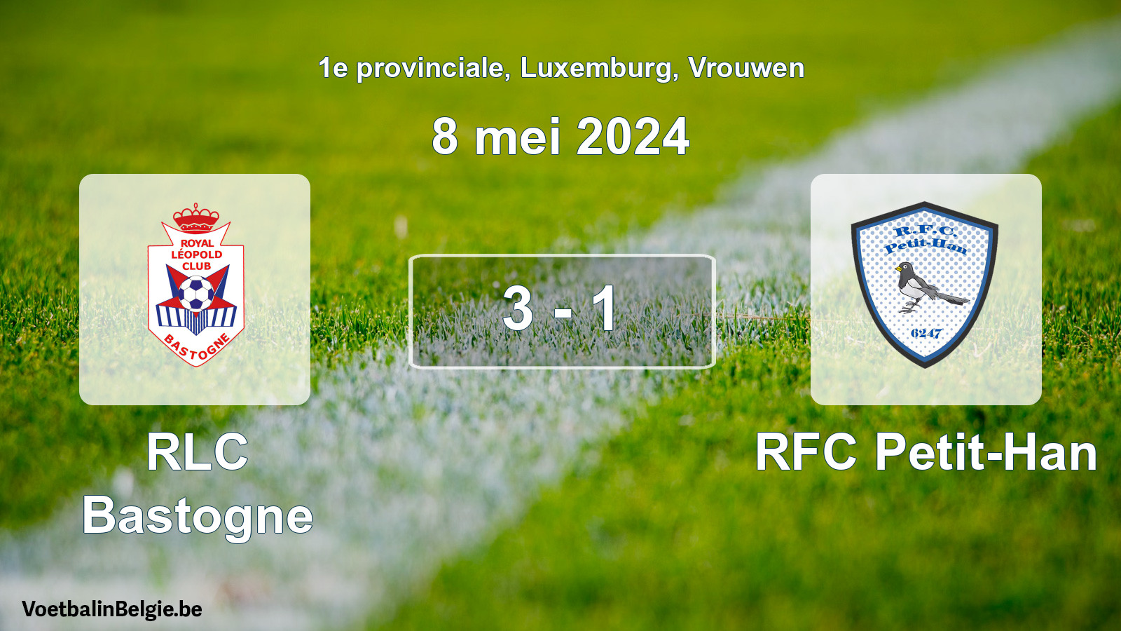 Gespeelde wedstrijd vrouwenvoetbal: RLC Bastogne - RFC Petit-Han 3 - 1 (8 mei 2024)