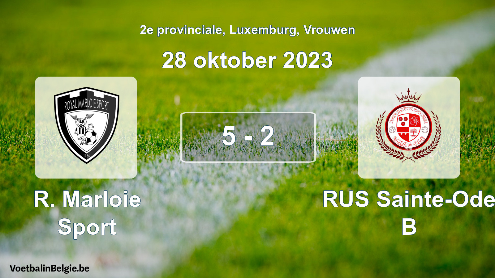 Gespeelde wedstrijd vrouwenvoetbal: R. Marloie Sport - RUS Sainte-Ode B 5 - 2 (28 oktober 2023)