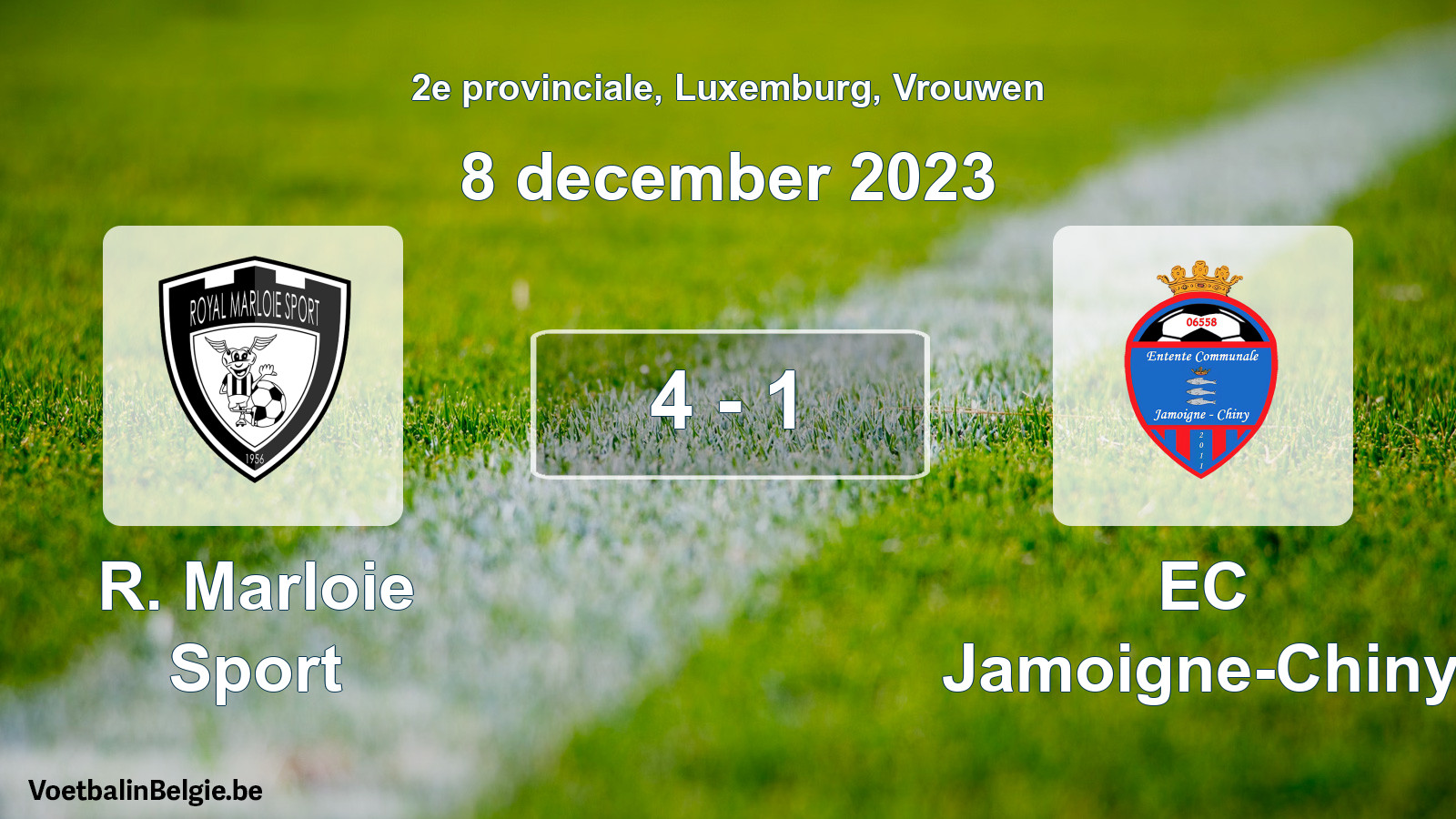 Gespeelde wedstrijd vrouwenvoetbal: R. Marloie Sport - EC Jamoigne-Chiny 4 - 1 (8 december 2023)