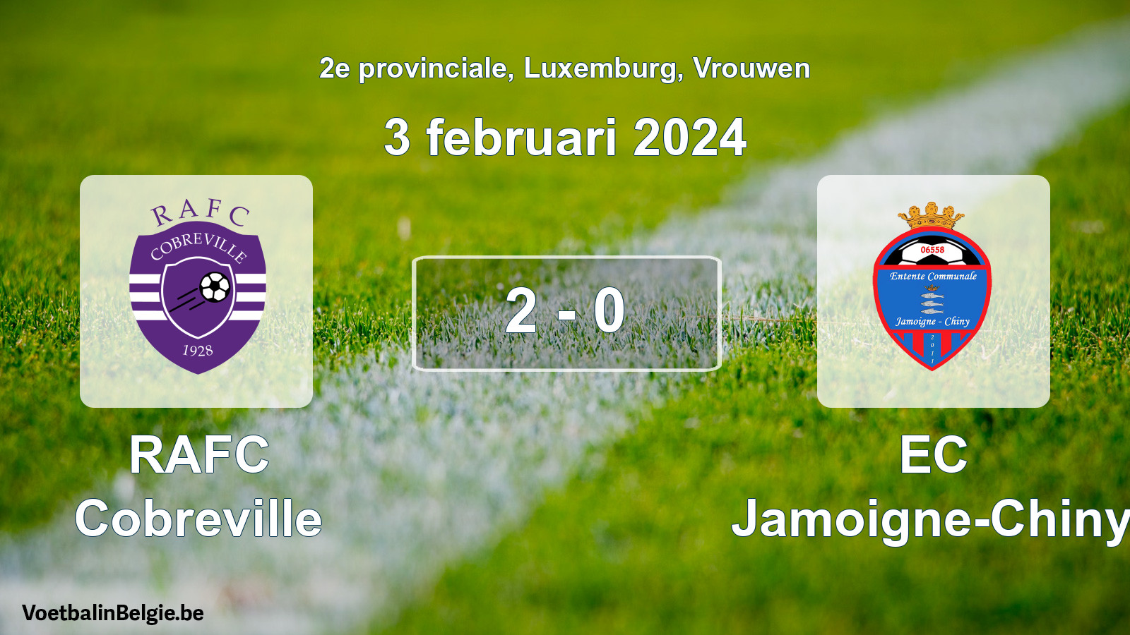 Gespeelde wedstrijd vrouwenvoetbal: RAFC Cobreville - EC Jamoigne-Chiny 2 - 0 (3 februari 2024)
