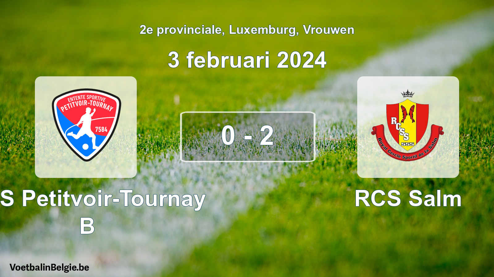 Gespeelde wedstrijd vrouwenvoetbal: RES Petitvoir-Tournay B - RCS Salm 0 - 2 (3 februari 2024)