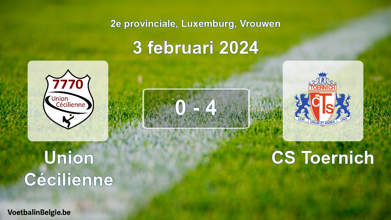 Gespeelde wedstrijd vrouwenvoetbal: Union Cécilienne - CS Toernich 0 - 4 (3 februari 2024)