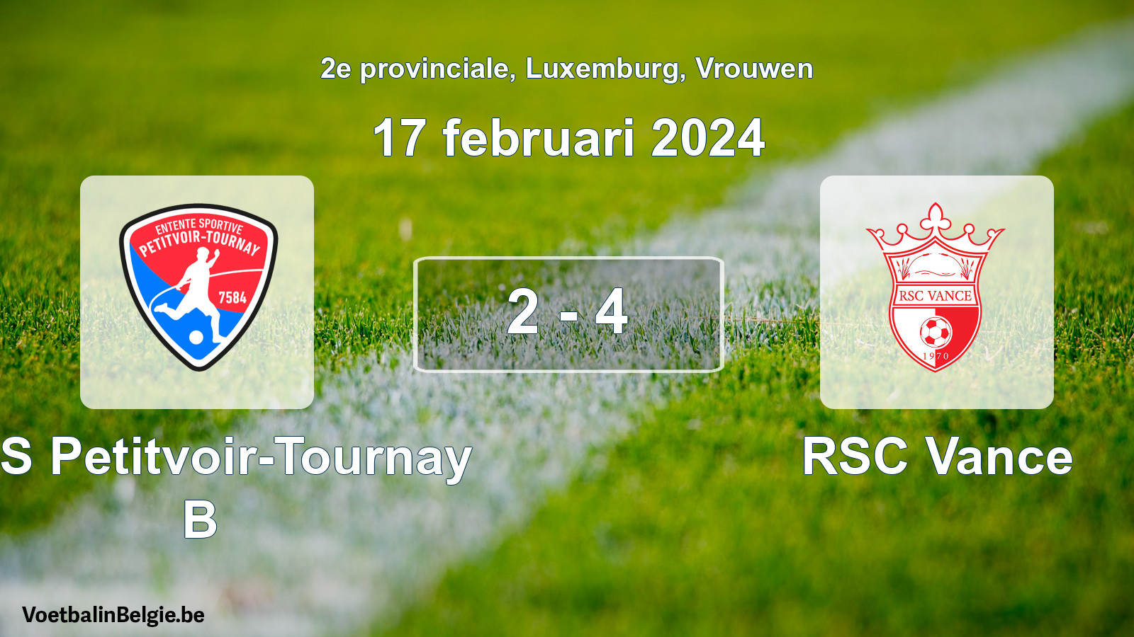 Gespeelde wedstrijd vrouwenvoetbal: RES Petitvoir-Tournay B - RSC Vance 2 - 4 (17 februari 2024)