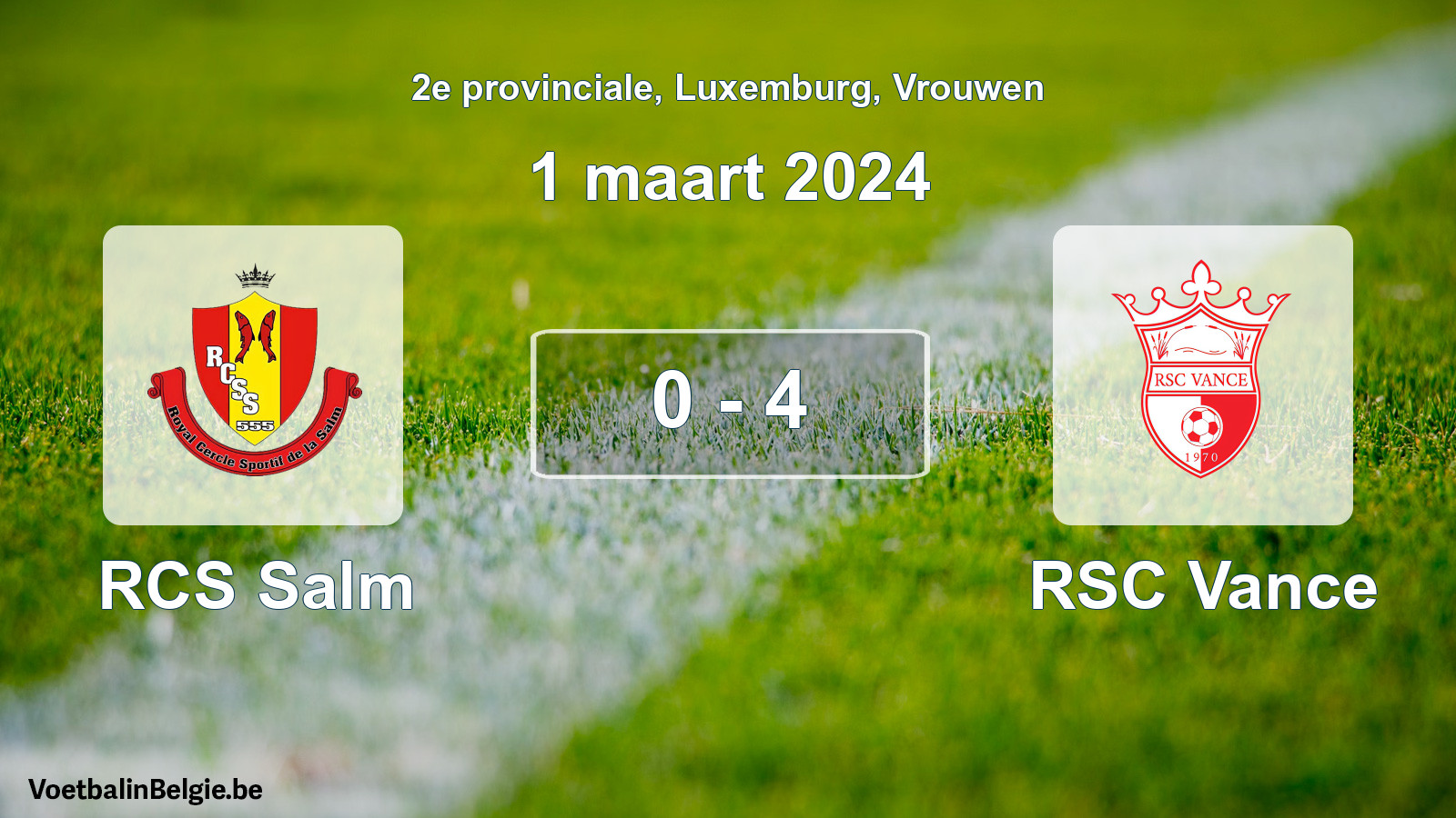 Gespeelde wedstrijd vrouwenvoetbal: RCS Salm - RSC Vance 0 - 4 (1 maart 2024)