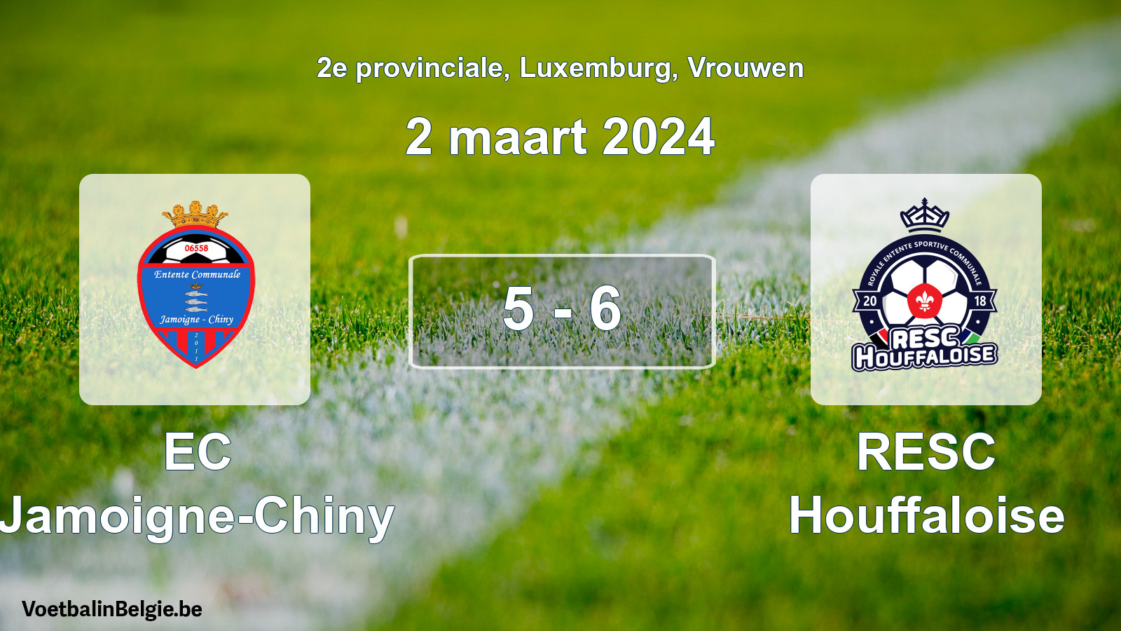 Gespeelde wedstrijd vrouwenvoetbal: EC Jamoigne-Chiny - RESC Houffaloise 5 - 6 (2 maart 2024)