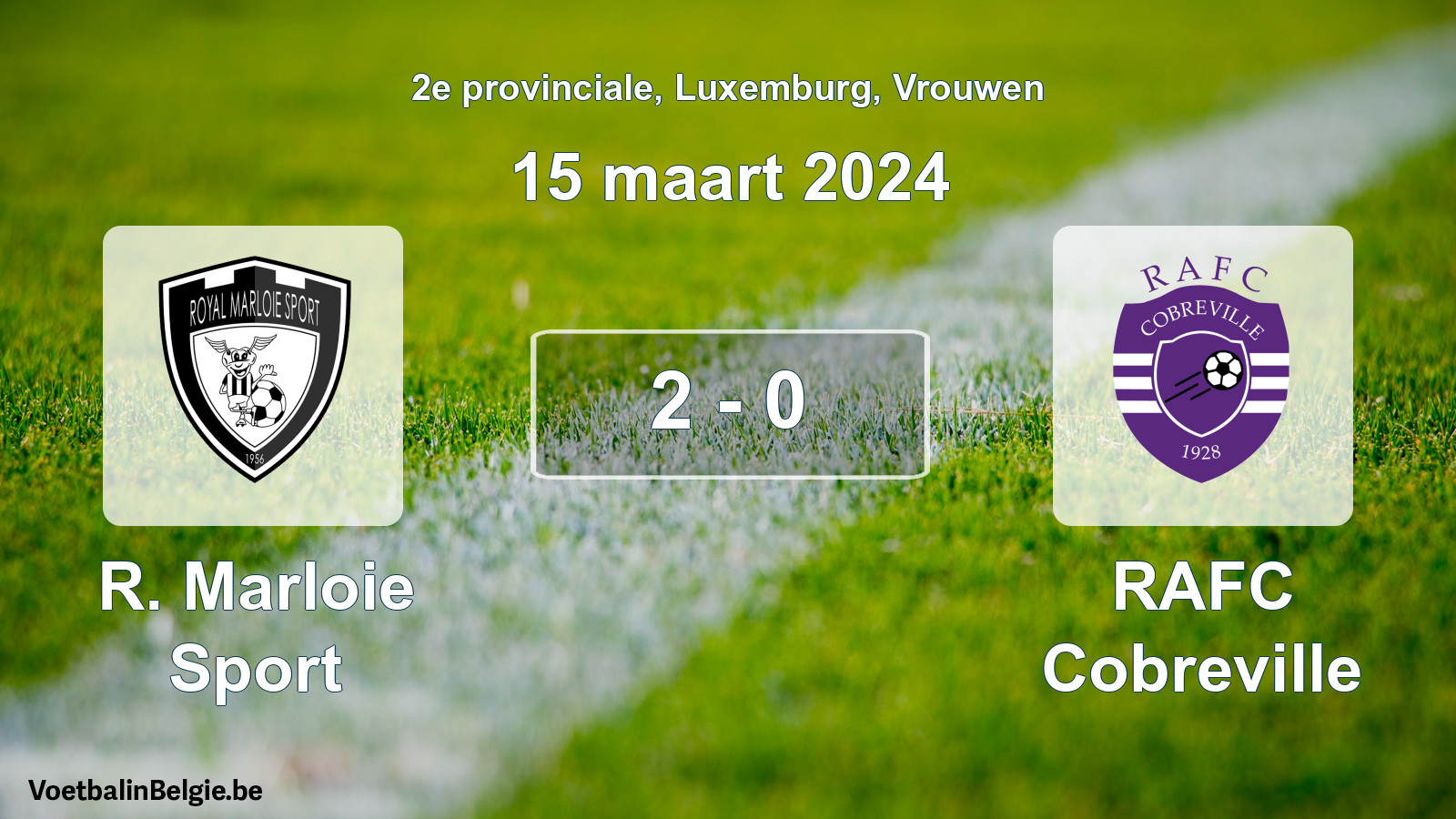 Gespeelde wedstrijd vrouwenvoetbal: R. Marloie Sport - RAFC Cobreville 2 - 0 (15 maart 2024)