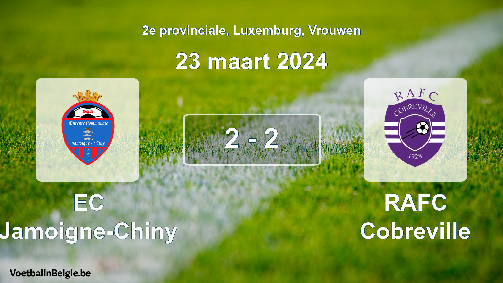 Gespeelde wedstrijd vrouwenvoetbal: EC Jamoigne-Chiny - RAFC Cobreville 2 - 2 (23 maart 2024)