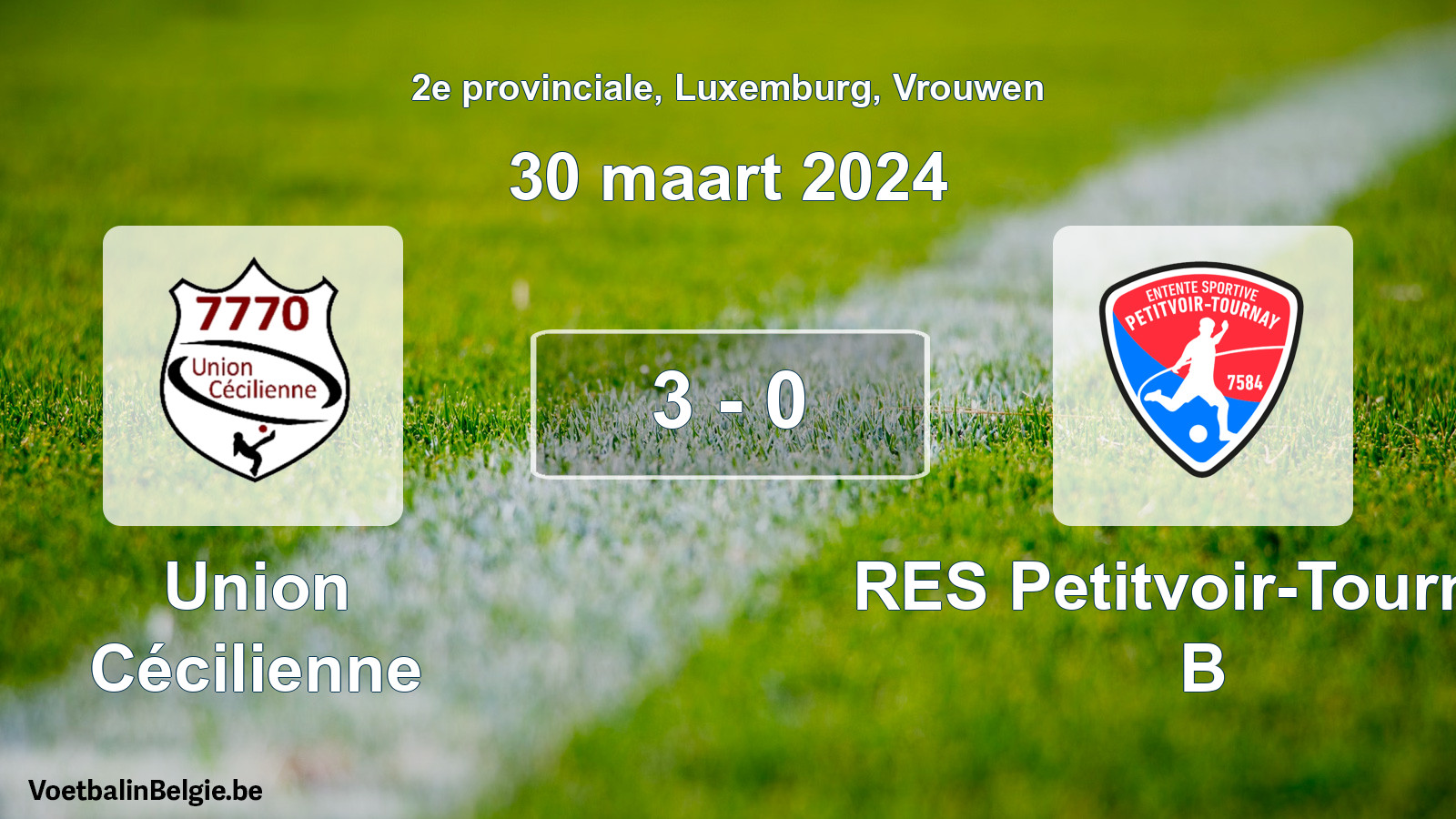 Gespeelde wedstrijd vrouwenvoetbal: Union Cécilienne - RES Petitvoir-Tournay B 3 - 0 (30 maart 2024)