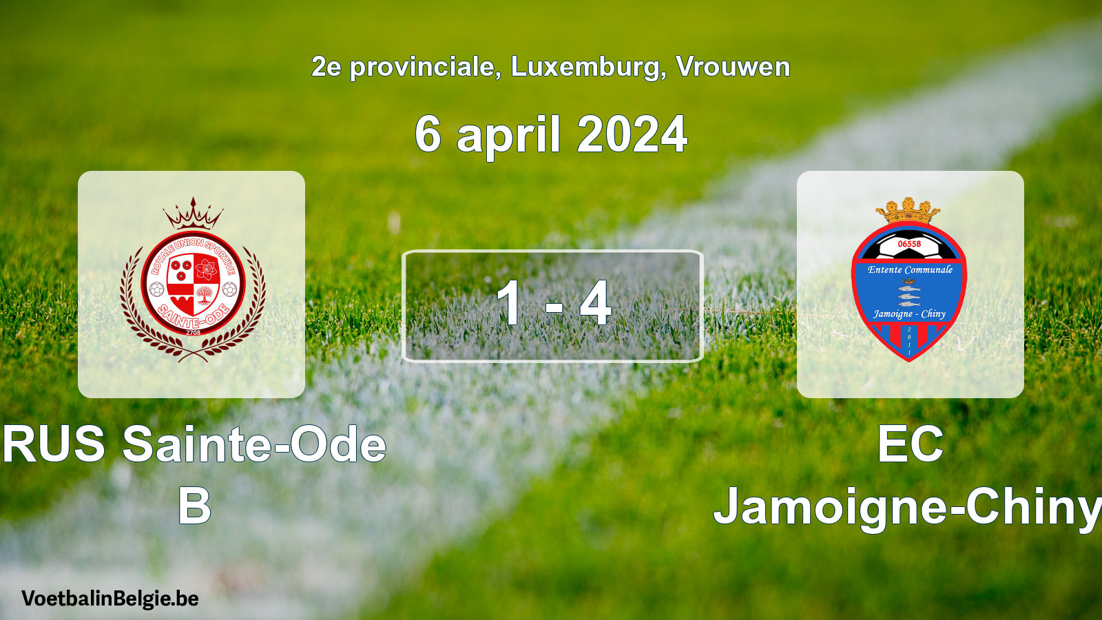 Gespeelde wedstrijd vrouwenvoetbal: RUS Sainte-Ode B - EC Jamoigne-Chiny 1 - 4 (6 april 2024)