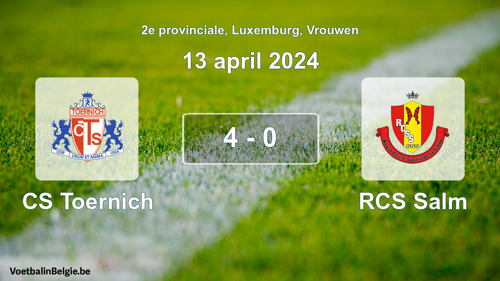 Gespeelde wedstrijd vrouwenvoetbal: CS Toernich - RCS Salm 4 - 0 (13 april 2024)