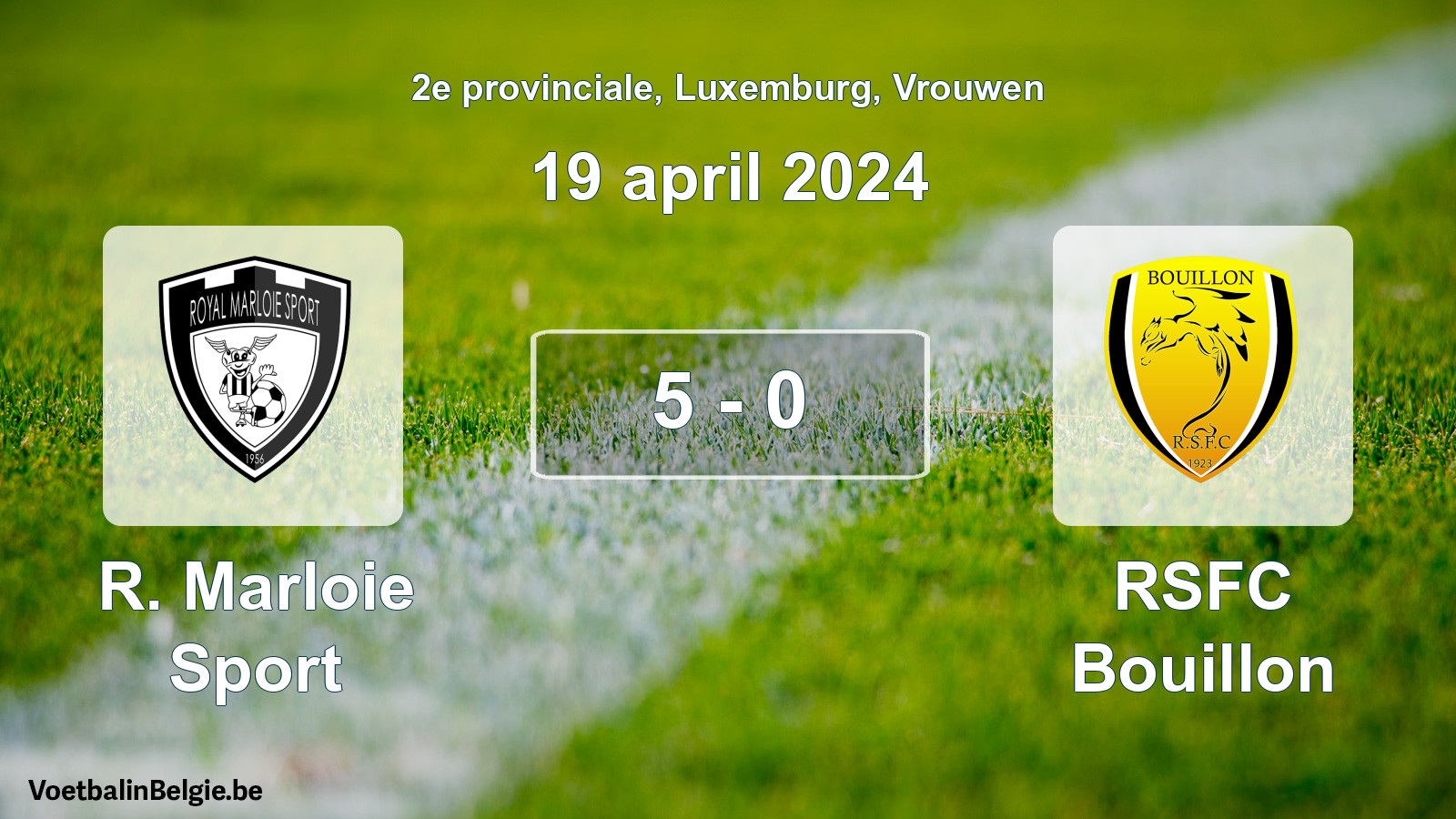 Gespeelde wedstrijd vrouwenvoetbal: R. Marloie Sport - RSFC Bouillon 5 - 0 (19 april 2024)