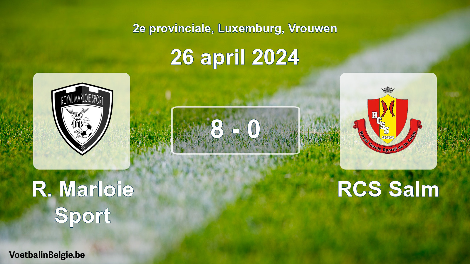 Gespeelde wedstrijd vrouwenvoetbal: R. Marloie Sport - RCS Salm 8 - 0 (26 april 2024)