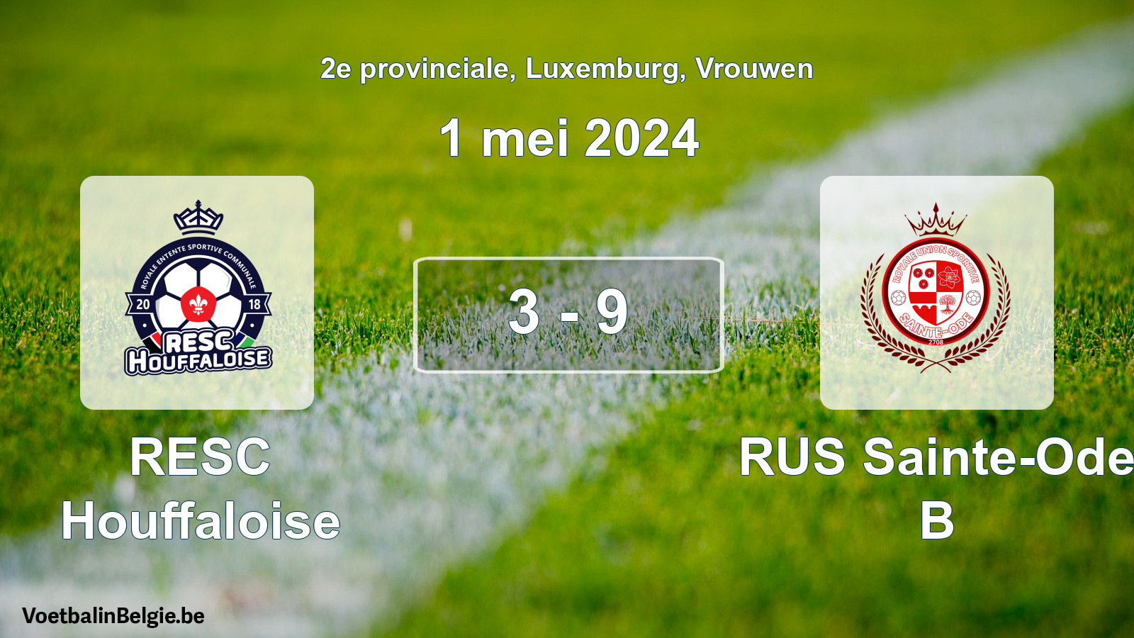 Gespeelde wedstrijd vrouwenvoetbal: RESC Houffaloise - RUS Sainte-Ode B 3 - 9 (1 mei 2024)