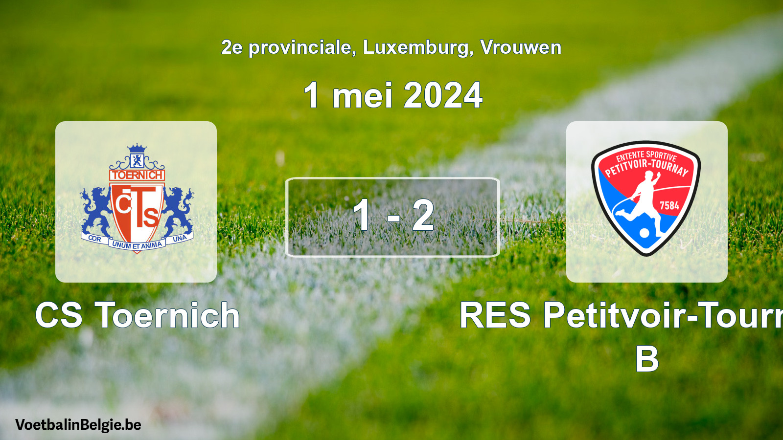 Gespeelde wedstrijd vrouwenvoetbal: CS Toernich - RES Petitvoir-Tournay B 1 - 2 (1 mei 2024)