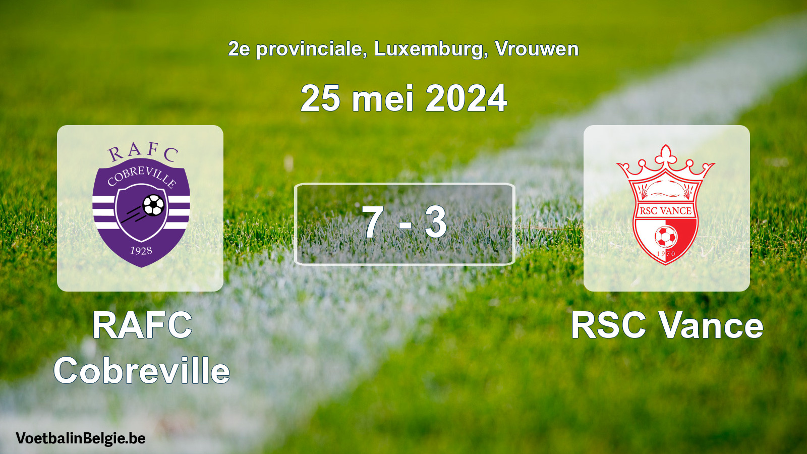 Gespeelde wedstrijd vrouwenvoetbal: RAFC Cobreville - RSC Vance 7 - 3 (25 mei 2024)