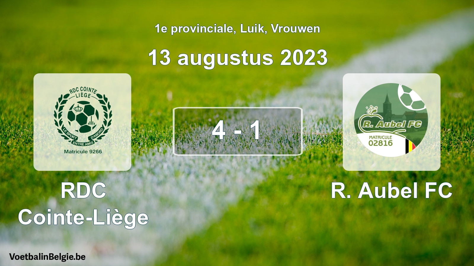 Gespeelde wedstrijd vrouwenvoetbal: RDC Cointe-Liège - R. Aubel FC 4 - 1 (13 augustus 2023)