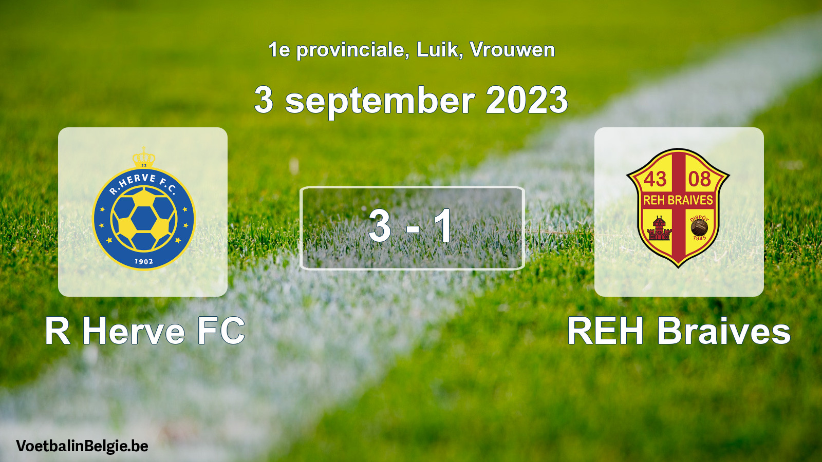 Gespeelde wedstrijd vrouwenvoetbal: R Herve FC - REH Braives 3 - 1 (3 september 2023)