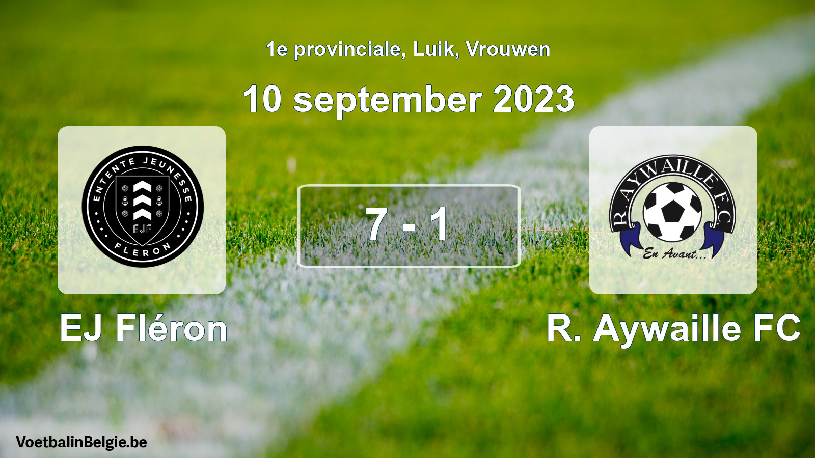 Gespeelde wedstrijd vrouwenvoetbal: EJ Fléron - R. Aywaille FC 7 - 1 (10 september 2023)