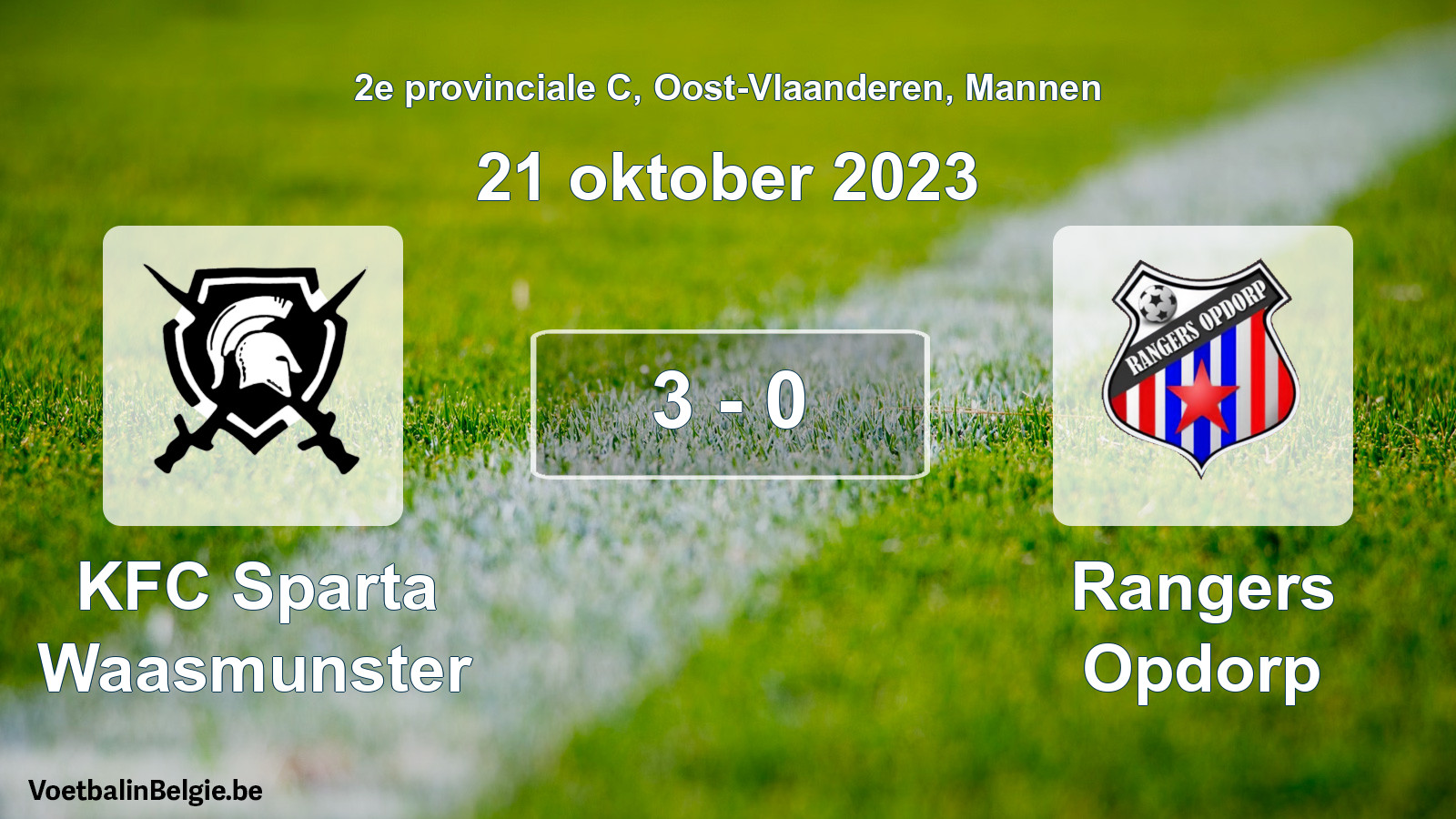 Gespeelde wedstrijd mannenvoetbal: KFC Sparta Waasmunster - Rangers Opdorp 3 - 0 (21 oktober 2023)